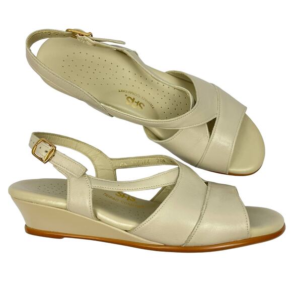 SAS | 7.5AA Caress Bone Cross Strap Wedge Sandals - Picture 1 of 15